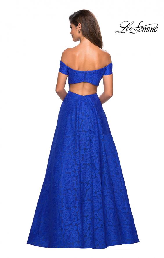 Picture of: Off the Shoulder Floor Length Dress with Rhinestones in Sapphire Blue, Style: 27556, Back Picture