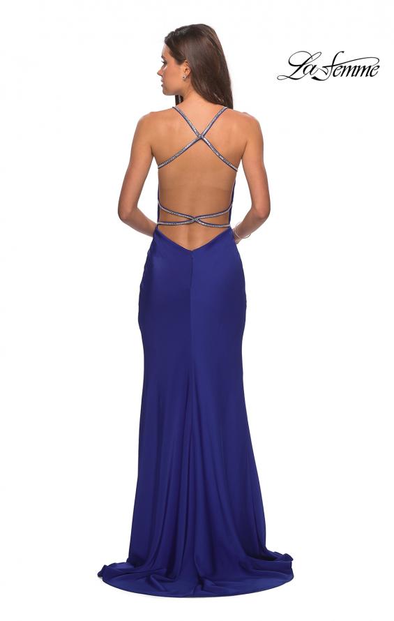 Picture of: Classic Form Fitting Jersey Floor Length Prom Dress in Sapphire Blue, Style: 27581, Detail Picture 6