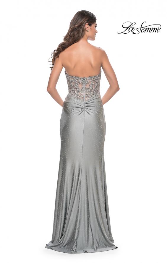 Picture of: Sheer Lace Applique Bodice Dress with Jersey Skirt in Silver, Style: 32301, Detail Picture 11
