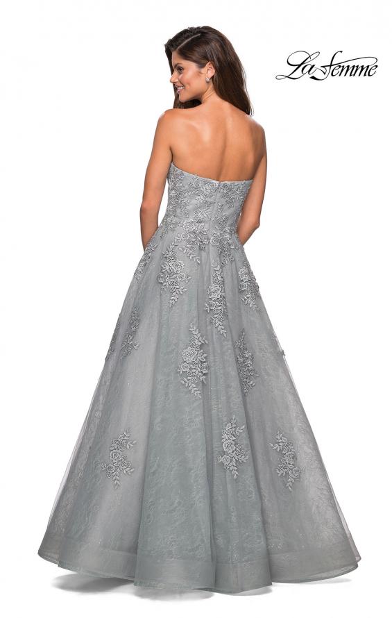 Picture of: Strapless Sweetheart Ball Gown with Lace Details in Silver, Style: 27493, Back Picture
