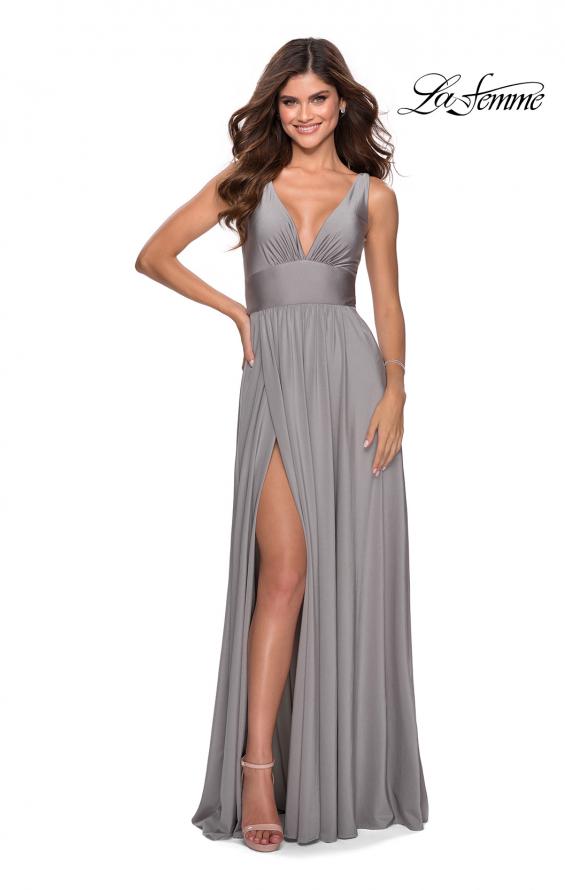 Picture of: Empire Waist Prom Gown with Deep V Neckline in Silver, Style: 28547, Detail Picture 2