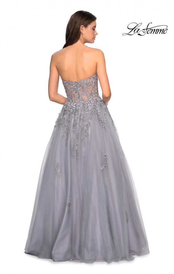 Picture of: Strapless Tulle Gown with Corset Bodice and Lace Detail in Silver, Style: 27592, Detail Picture 3