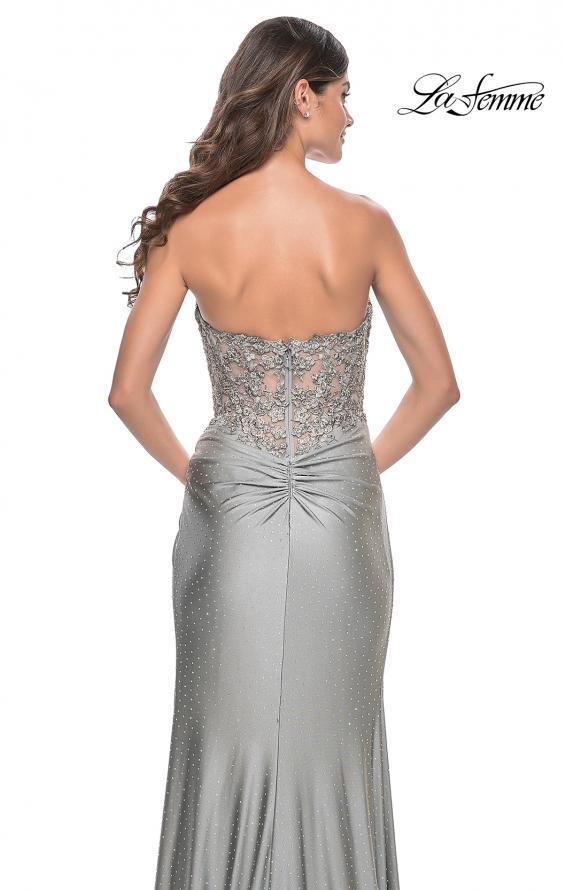 Picture of: Sheer Lace Applique Bodice Dress with Jersey Skirt in Silver, Style: 32301, Detail Picture 4