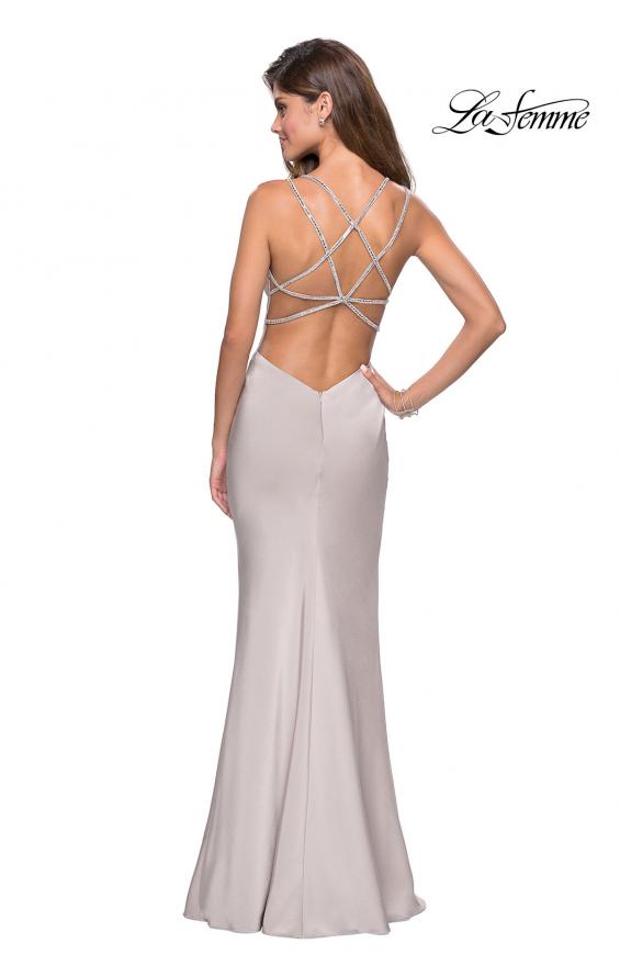 Picture of: Form Fitting Prom Dress with Slit and Beaded Straps in Silver, Style: 27519, Detail Picture 6