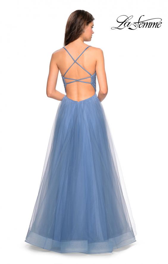 Picture of: Long A Line Tulle Prom Dress with Beading in Slate Blue, Style: 27668, Back Picture