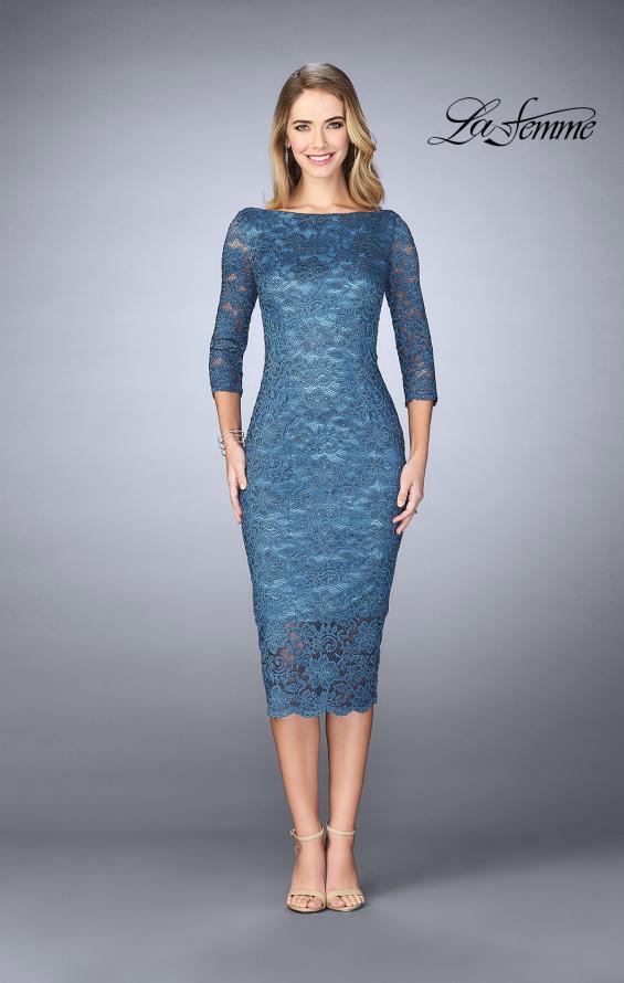 Picture of: Mid-Length Dress with Sleeves and Closed Back in Slate Blue, Style: 24875, Main Picture