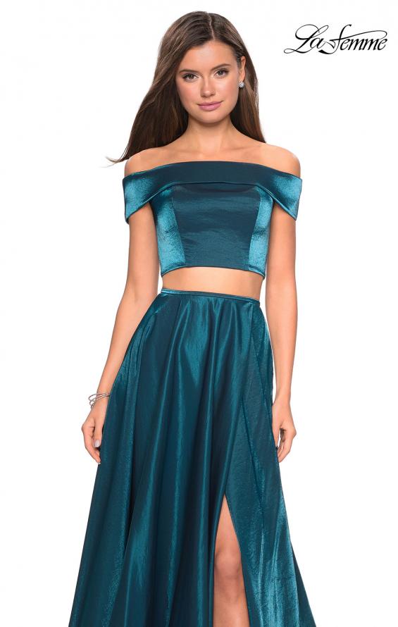 Picture of: Two Piece Two- Tone Satin A Line Prom Dress in Teal, Style: 26919, Detail Picture 1