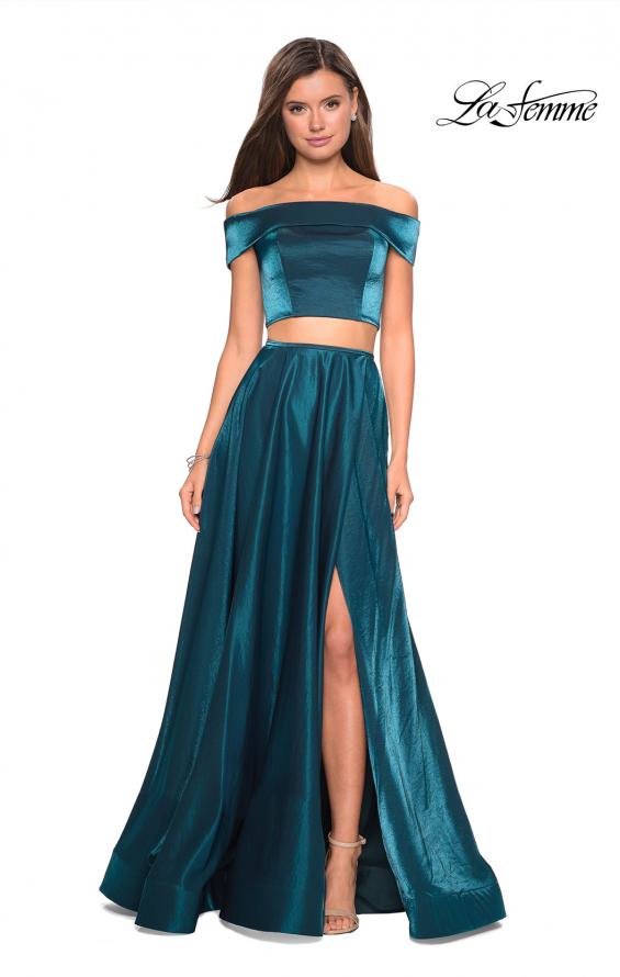 Picture of: Two Piece Two- Tone Satin A Line Prom Dress in Teal, Style: 26919, Detail Picture 3