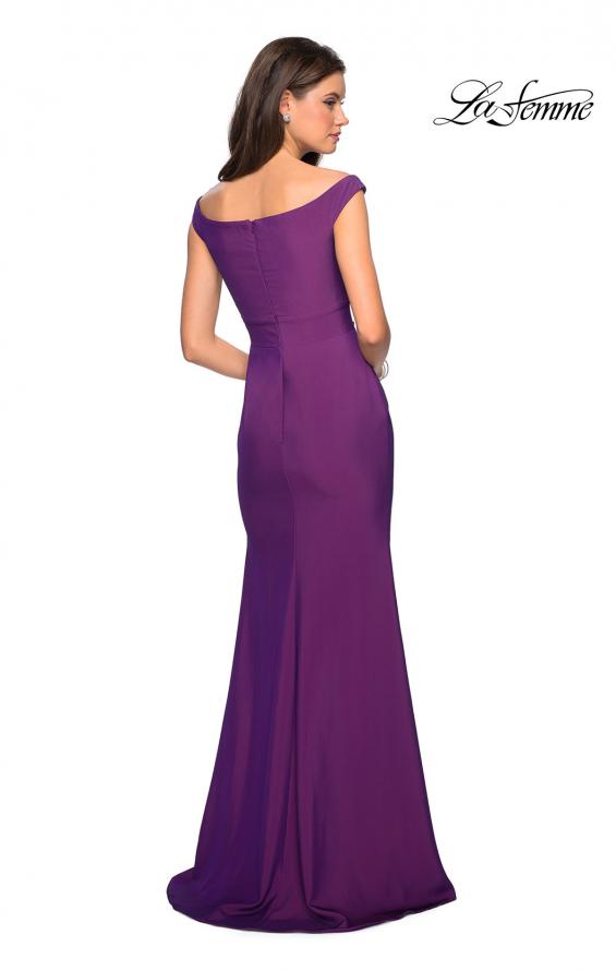 Picture of: Elegant Off the Shoulder Dress with Side Leg Slit in Violet, Style: 27587, Back Picture