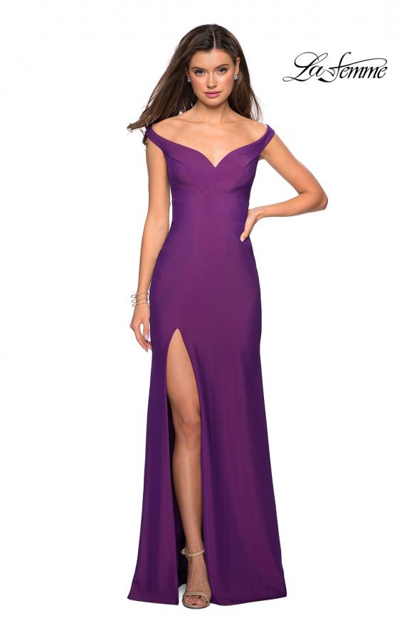 Picture of: Elegant Off the Shoulder Dress with Side Leg Slit in Violet, Style: 27587, Detail Picture 3