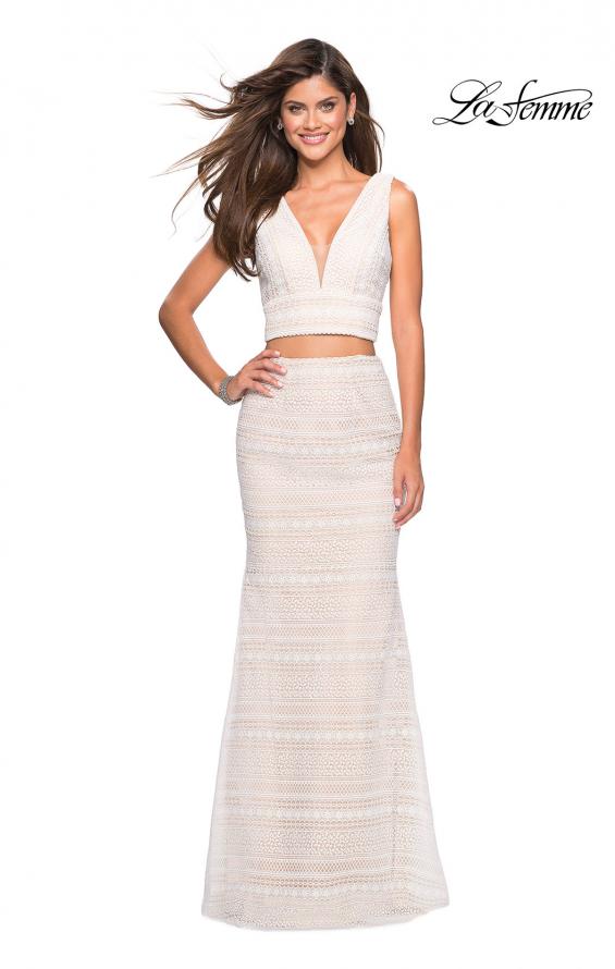 Picture of: Boho Inspired Lace Two Piece Long Prom Dress in White Nude, Style: 27189, Main Picture