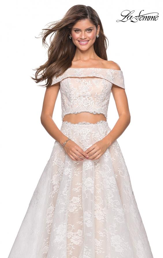 Picture of: Two Piece Off the Shoulder Lace Prom Dress in White Nude, Style: 27028, Detail Picture 3