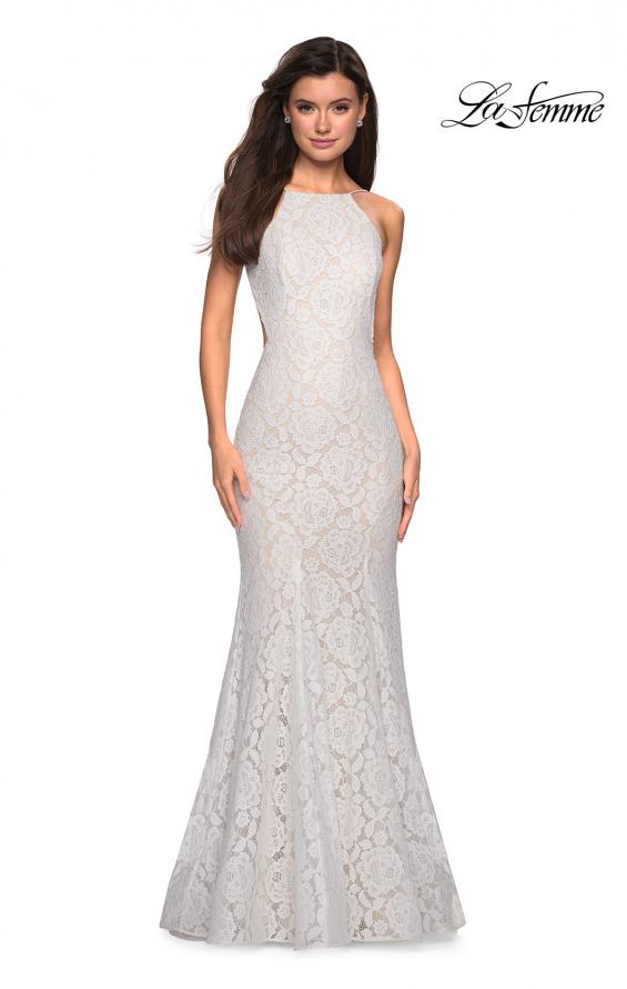 Picture of: Long Lace Prom Dress with High Neckline in White, Style: 27289, Detail Picture 8