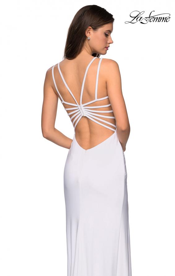 Picture of: Sultry Long Dress with Intricate Strappy Back in White, Style: 27072, Back Picture