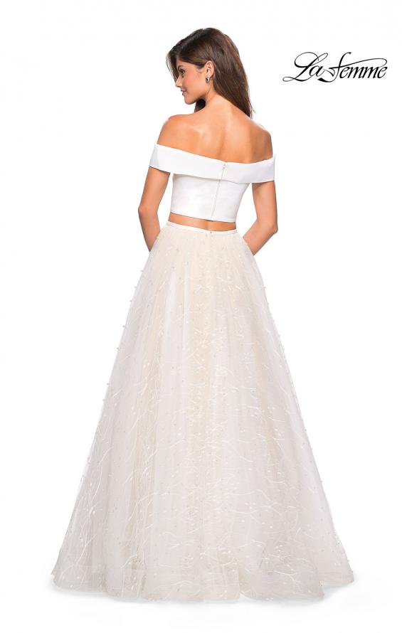 Picture of: Off the Shoulder Two Piece Dress with Textured Skirt in White, Style: 27478, Back Picture