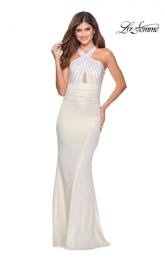 Picture of: Metallic Criss Cross Jersey Dress with Rhinestones in White, Style: 28745, Detail Picture 1