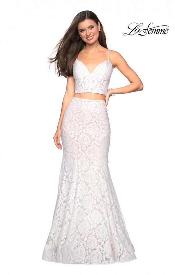 Picture of: Lace Two Piece Gown with Rhinestone Accents in White, Style: 27589, Detail Picture 3