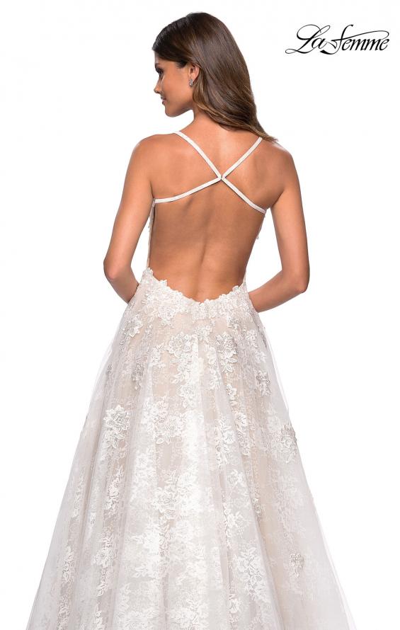 Picture of: Floor Length Lace Dress with Criss Cross Open Back in White, Style: 27448, Detail Picture 4