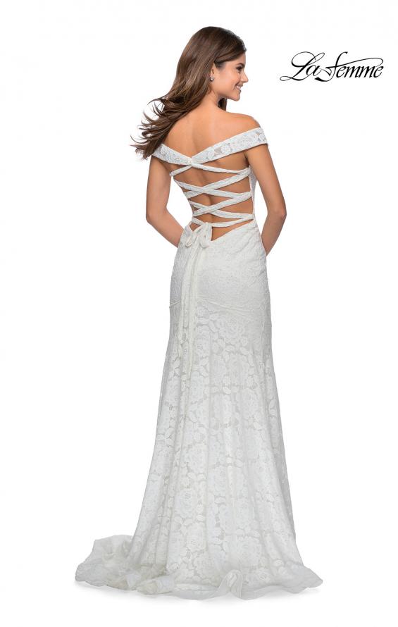 Picture of: Long Off the Shoulder Prom Dress with Lace Up Back in White, Style: 28545, Detail Picture 4