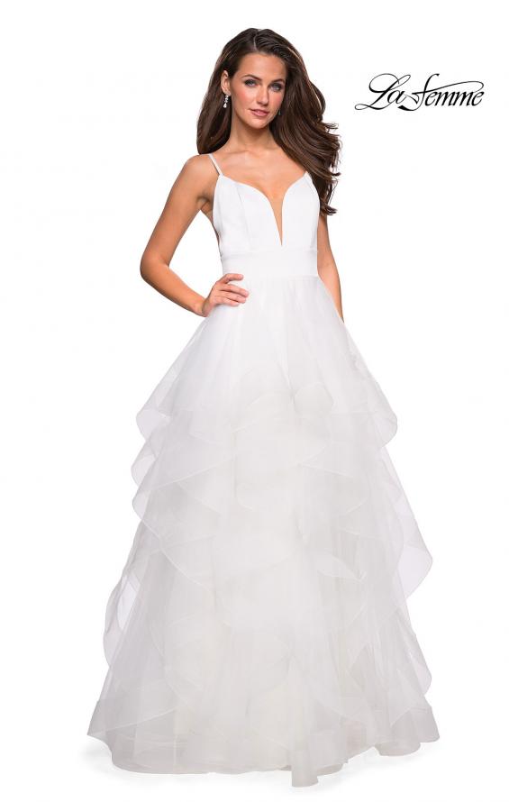 Picture of: Tulle A Line Dress with Plunging Sweetheart Neckline in White, Style: 27024, Detail Picture 5
