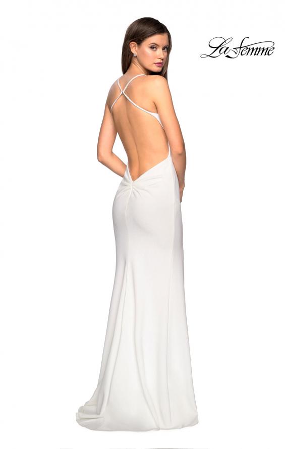 Picture of: Floor Length Jersey Dress with Soft V Neckline in White, Style: 27657, Detail Picture 5