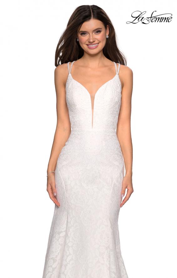 Picture of: Mermaid Style Lace Dress with Strappy Open Back in White, Style: 27560, Detail Picture 6