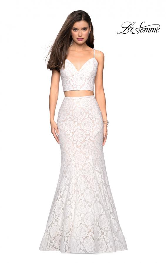 Picture of: Lace Two Piece Gown with Rhinestone Accents in White, Style: 27589, Detail Picture 7