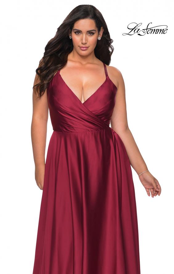 Picture of: Satin A-line Plus Dress with Lace Up Back and Pockets in Wine, Style: 29033, Detail Picture 1