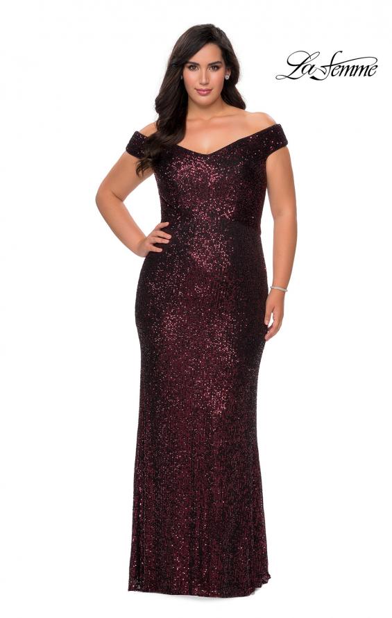 Picture of: Off The Shoulder Sequin Plus Size Prom Dress in Wine, Style: 28795, Detail Picture 2