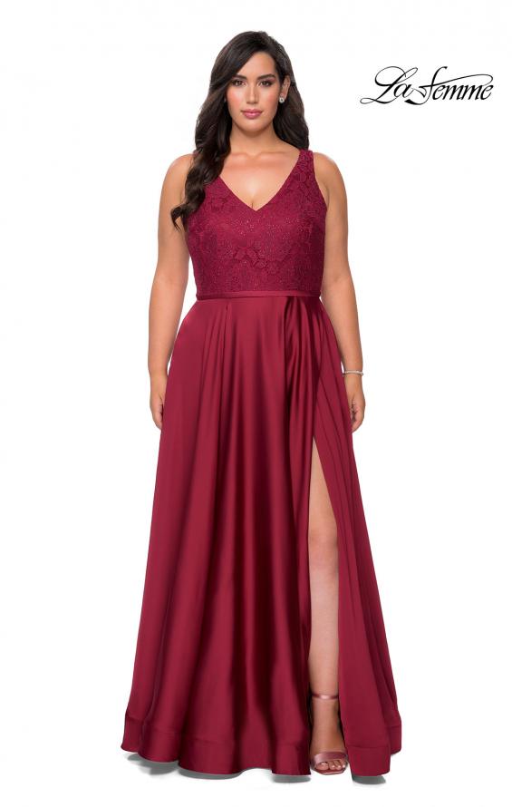 Picture of: A-line Plus Size Dress with Lace Sequin Bodice in Wine, Style: 29004, Detail Picture 4