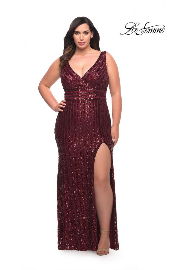 Picture of: Long Sequin Plus Size Dress with Banded Waist in Wine, Style: 30182, Detail Picture 5