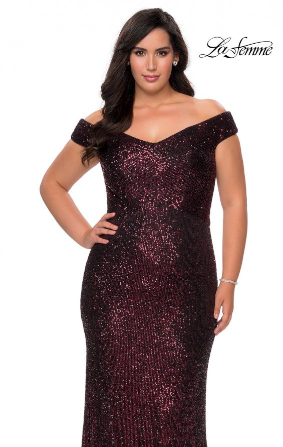 Picture of: Off The Shoulder Sequin Plus Size Prom Dress in Wine, Style: 28795, Detail Picture 7