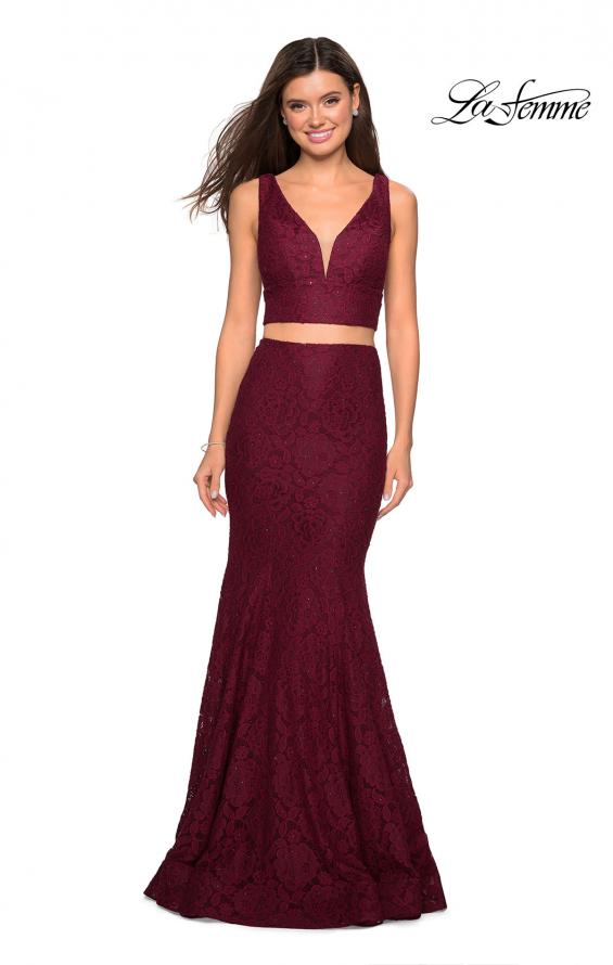 Picture of: Sweetheart Neckline Two Piece Long Lace Prom Dress in Wine, Style: 27262, Detail Picture 1