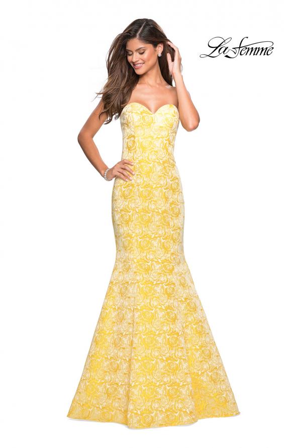 Picture of: Floral Strapless Floor Length Mermaid Prom Gown in Yellow, Style: 26975, Main Picture