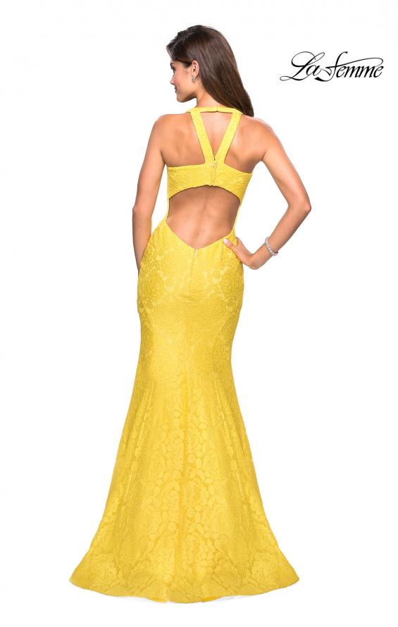 Picture of: Stretch Lace Mermaid Prom Dress with Cut Out Back in Yellow, Style: 27484, Back Picture