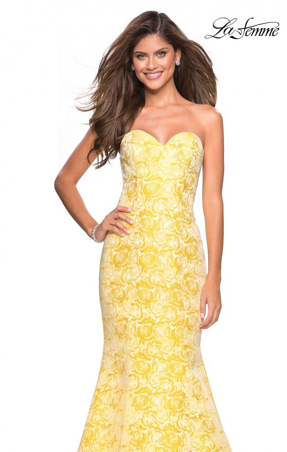 Picture of: Floral Strapless Floor Length Mermaid Prom Gown in Yellow, Style: 26975, Detail Picture 3