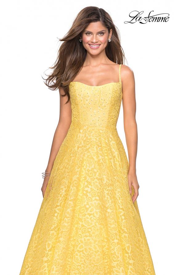 Picture of: Long Lace Organza Sweetheart Neckline Gown in Yellow, Style: 27190, Detail Picture 7