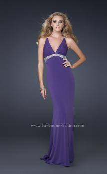 Picture of: Jersey Prom Dress with Criss Cross Open Back and Gems in Purple, Style: 17255, Detail Picture 1