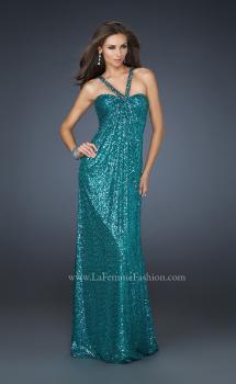 Picture of: Full Length Sequin Halter Dress with Diamond Open Back in Green, Style: 17538, Main Picture
