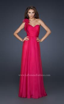 Picture of: Glam Chiffon Dress with Floral One Shoulder Strap in Pink, Style: 17635, Main Picture