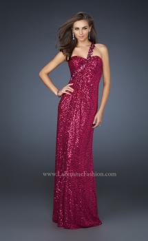 Picture of: Full Length Sequin V Neck Prom Gown with Ruching in Pink, Style: 17697, Main Picture