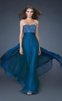 Picture of: A-line Chiffon Dress with Beaded One Shoulder Strap in Blue, Style: 18066, Main Picture
