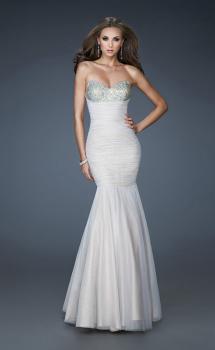 Picture of: A-line Chiffon Gown with Beaded Shoulder and Ruching in White, Style: 18191, Main Picture