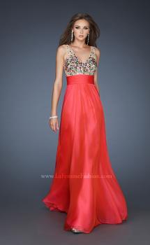 Picture of: Chiffon Prom Dress with Illusion Bodice and Flowy Skirt in Pink, Style: 18465, Main Picture