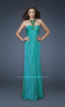 Picture of: Chiffon Halter Gown with Rhinestones and Open Back in Green, Style: 18490, Main Picture
