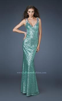 Picture of: Sequined Gown with Open Back and Rhinestone Detail in Green, Style: 18514, Main Picture