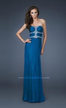 Picture of: Beaded Bodice Long Prom Dress with Cut Outs and Stones in Blue, Style: 18560, Main Picture