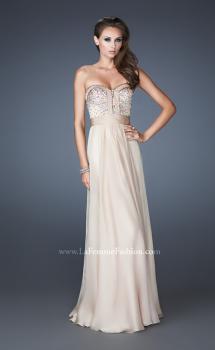 Picture of: Crystal Embellished Prom Dress with Ruching and Belt in Nude, Style: 18588, Main Picture