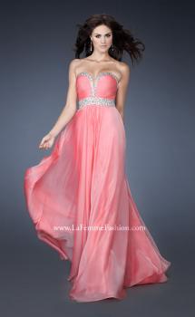 Picture of: Long Prom Dress with Gem Bordered Neckline and Beads in Pink, Style: 18609, Main Picture