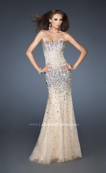 Picture of: Long Strapless Bedazzled Mermaid Gown with Corset Bodice in Nude, Style: 18873, Main Picture